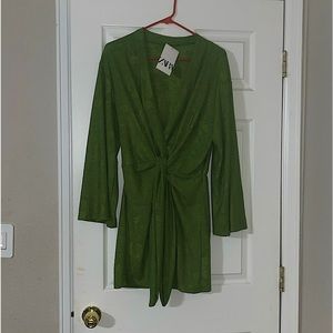 Zara dress green tie waist